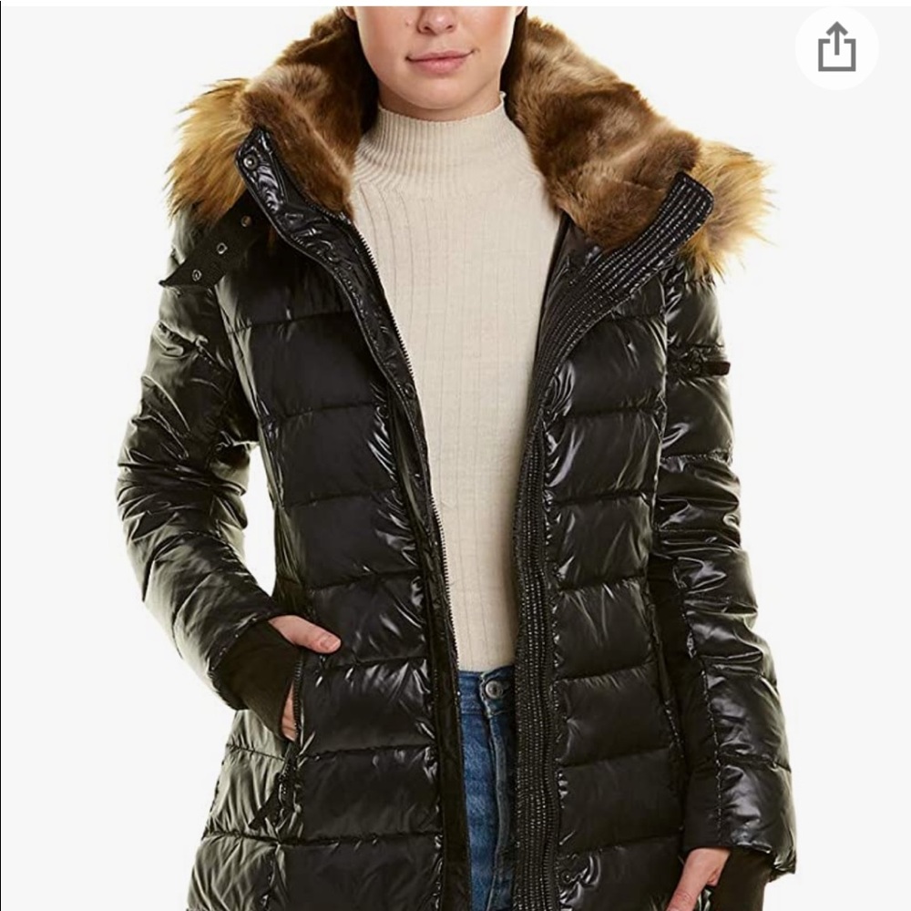 S13 SAM. Womens Green Zippered Faux Fur Hooded Down Puffer Winter Jacket Coat M